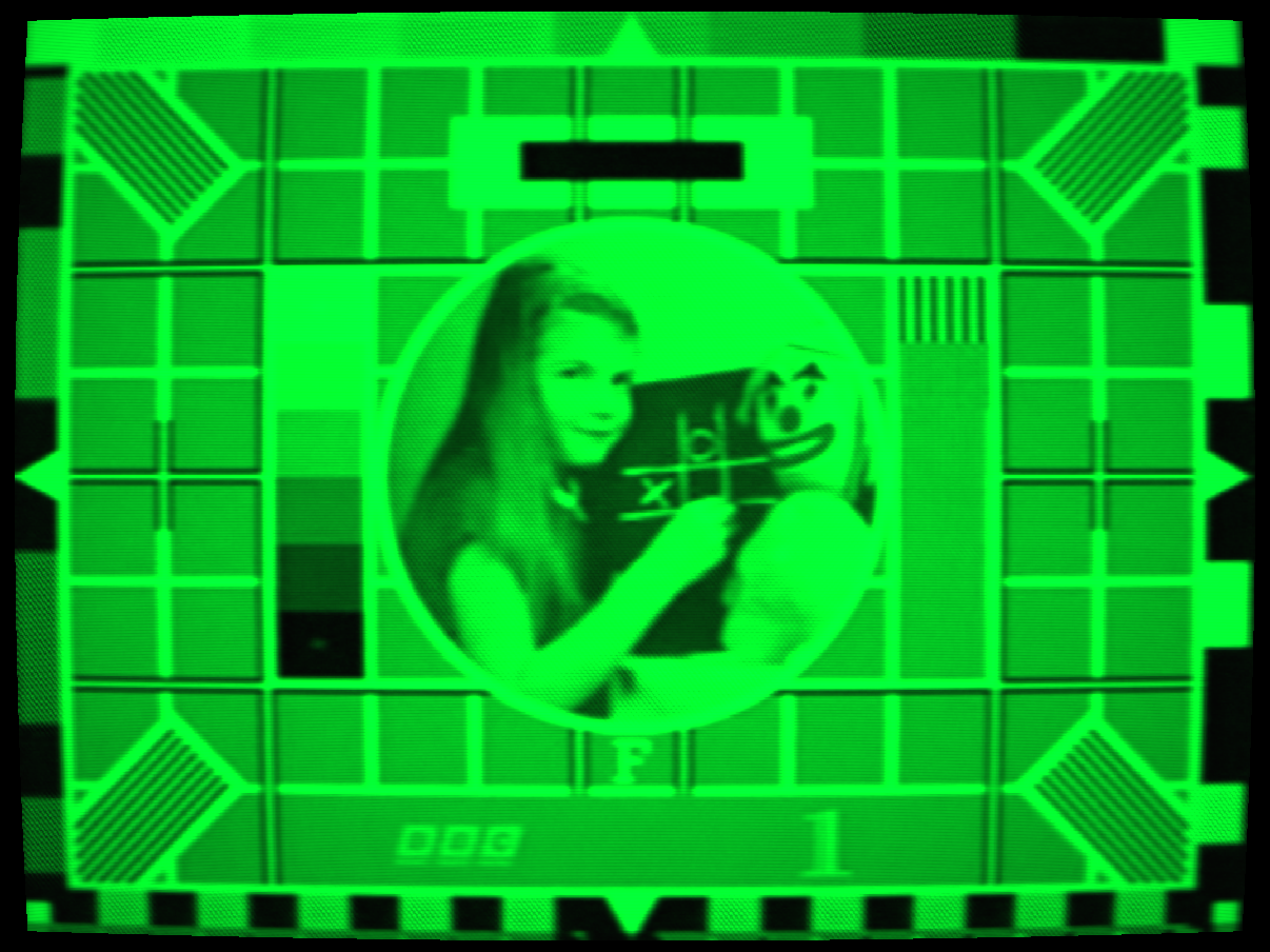 P31 green phosphor monochrome — test card in green CRT