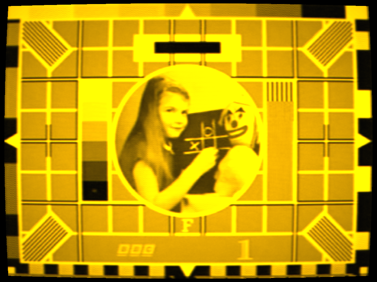 P3 amber phosphor — Test Card F in ZnS:Mn amber, early terminal display style