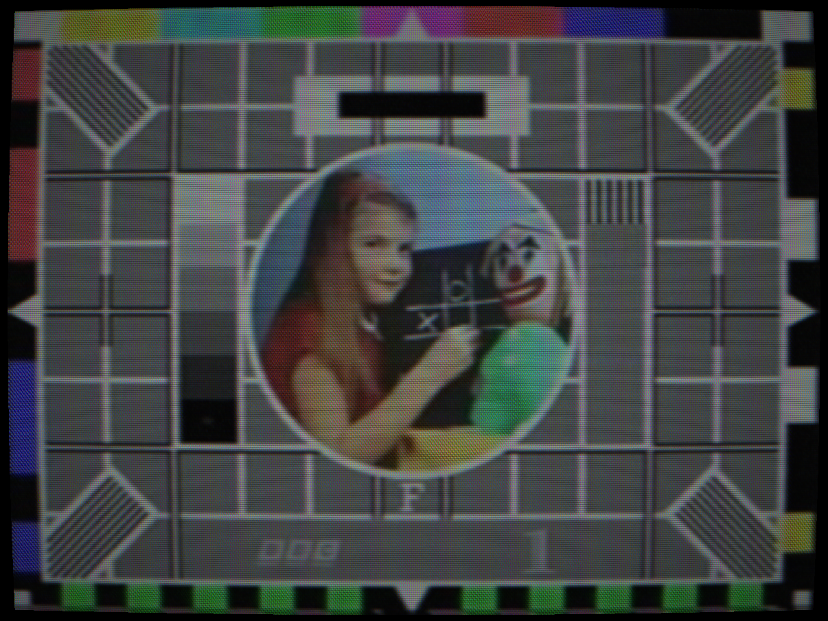 Heavy CRT scanlines — visible horizontal raster structure, 50% scanline strength on Test Card F